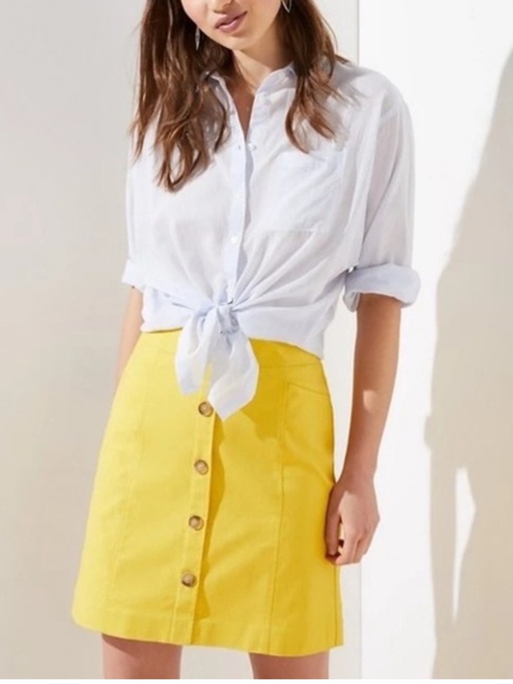 LOFT Button-Front Yellow Women's Skirt